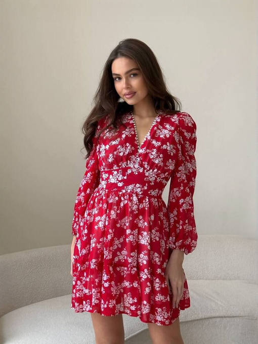 Жіноча сукня VIOLA в дрібні квіти з пишною спідницею, Червоний Milirud (mil394) модель mil394-chervonij Фото