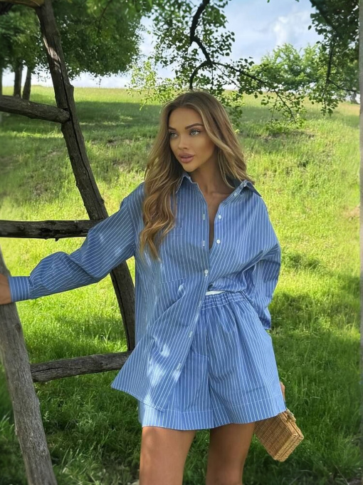 Жіночий літній костюм з бавовни SUMMER (сорочка + шорти), Джинс Milirud (mil542) модель mil542-dzhins Фото