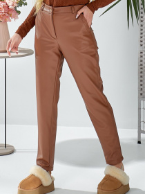 Жіночі утеплені брюки з екошкіри з кишенями, Коричневий LadyLike (ll171180017) модель ll171180017-korichnevij Фото