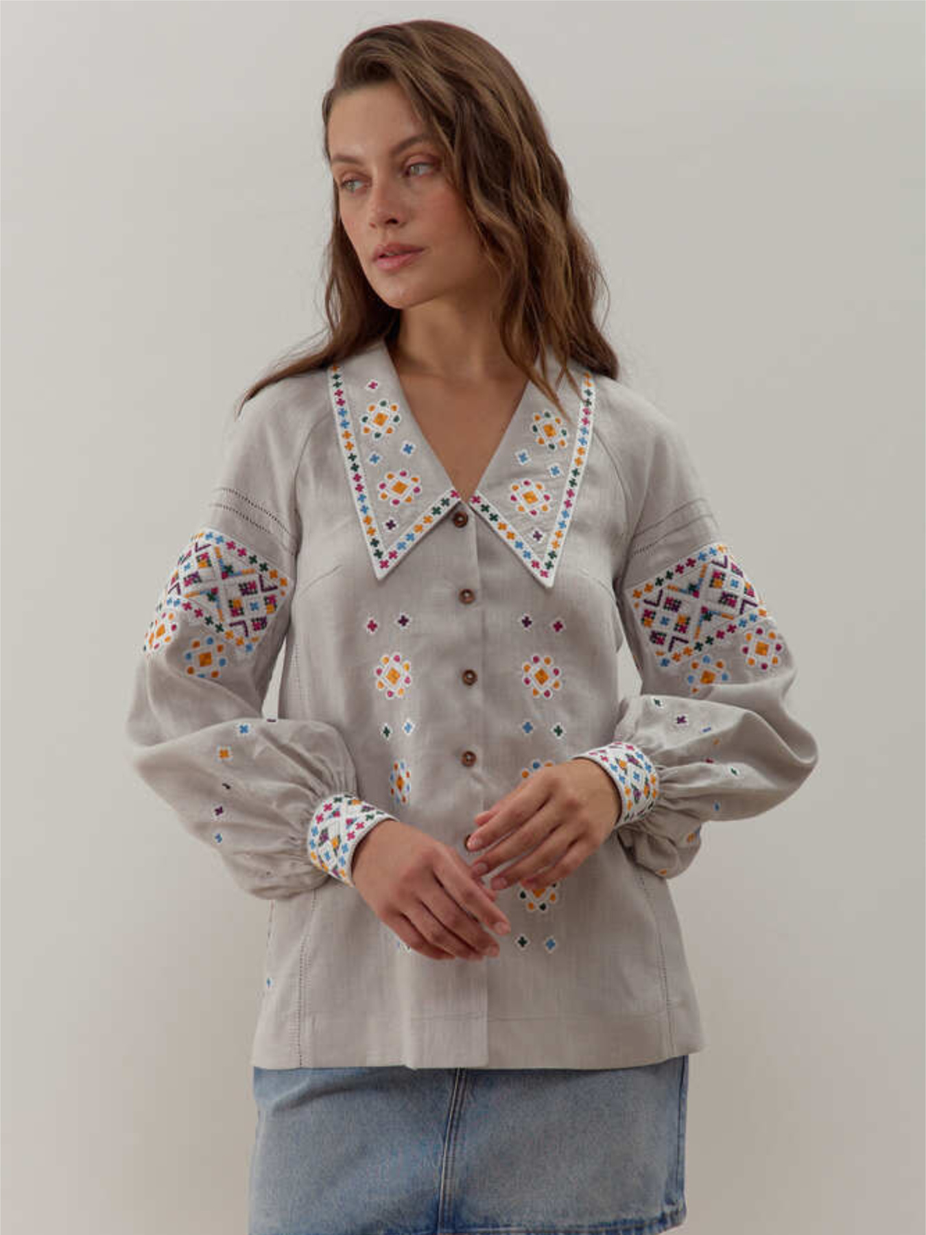 Жіноча лляна вишиванка Подільська Світла, Сірий Folk Moda (fm3046) модель fm3046-srij Фото