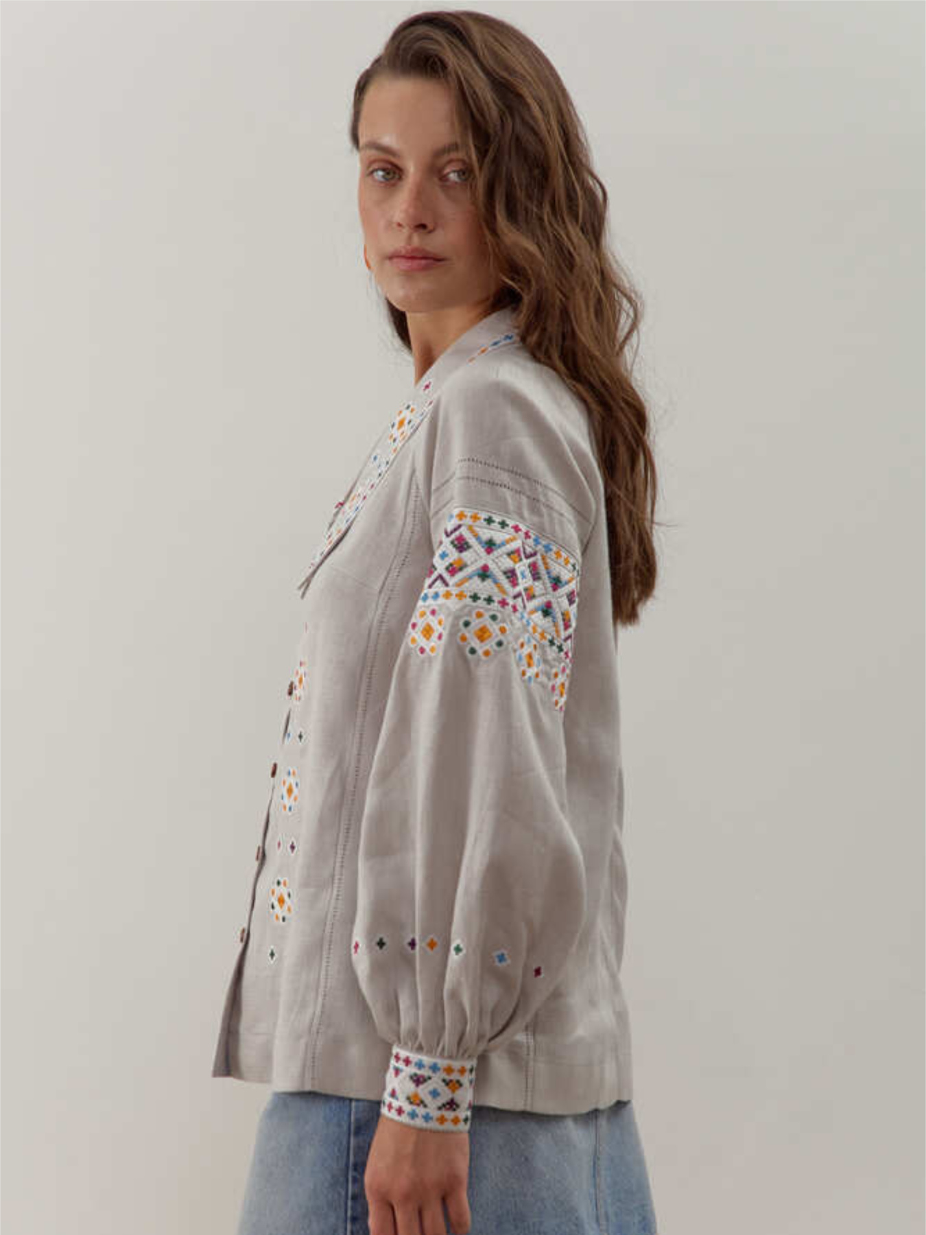 Жіноча лляна вишиванка Подільська Світла, Сірий Folk Moda (fm3046) модель fm3046-srij Фото