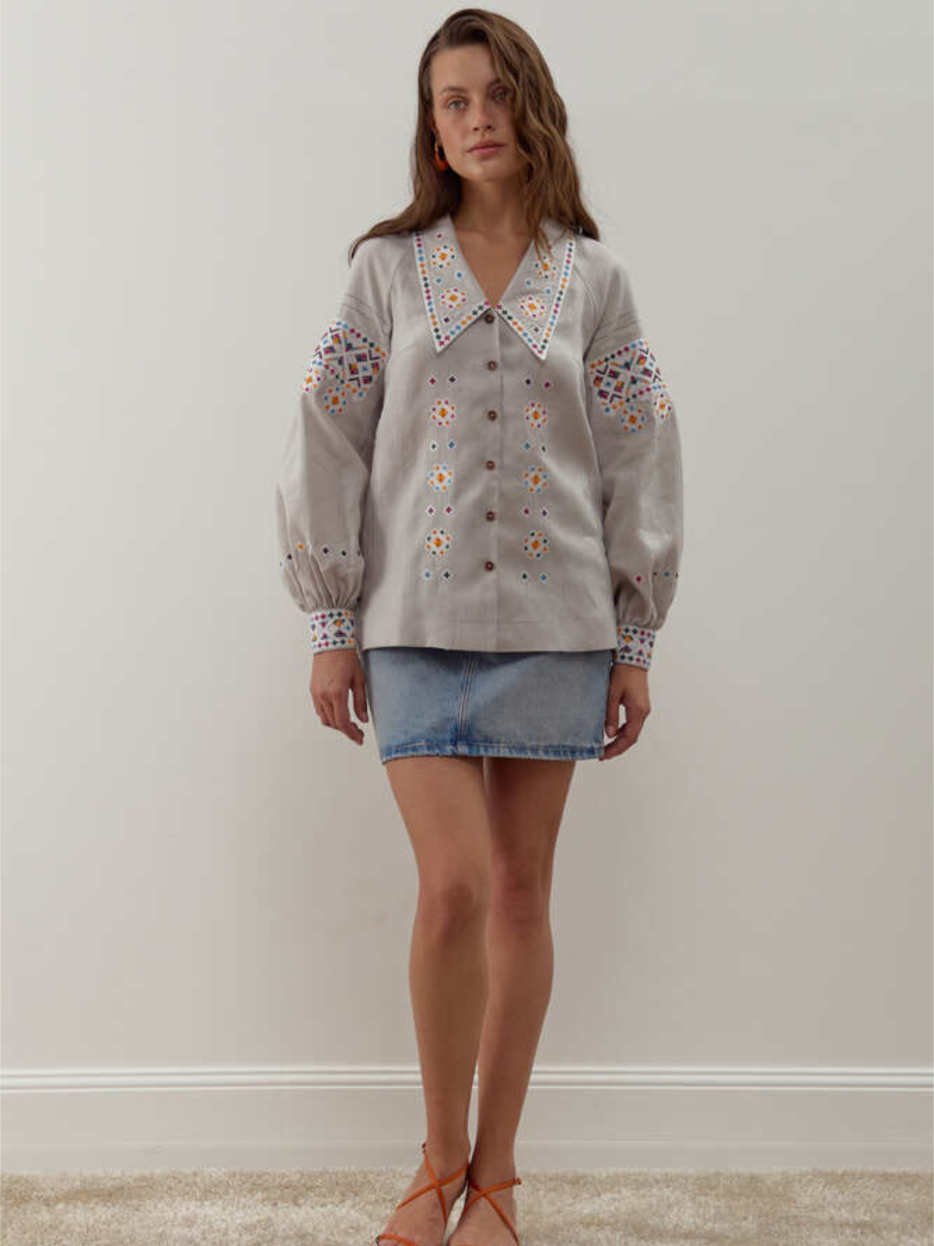 Жіноча лляна вишиванка Подільська Світла, Сірий Folk Moda (fm3046) модель fm3046-srij Фото