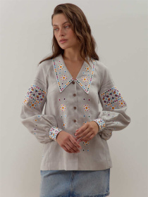 Жіноча лляна вишиванка Подільська Світла, Сірий Folk Moda (fm3046) модель fm3046-srij Фото