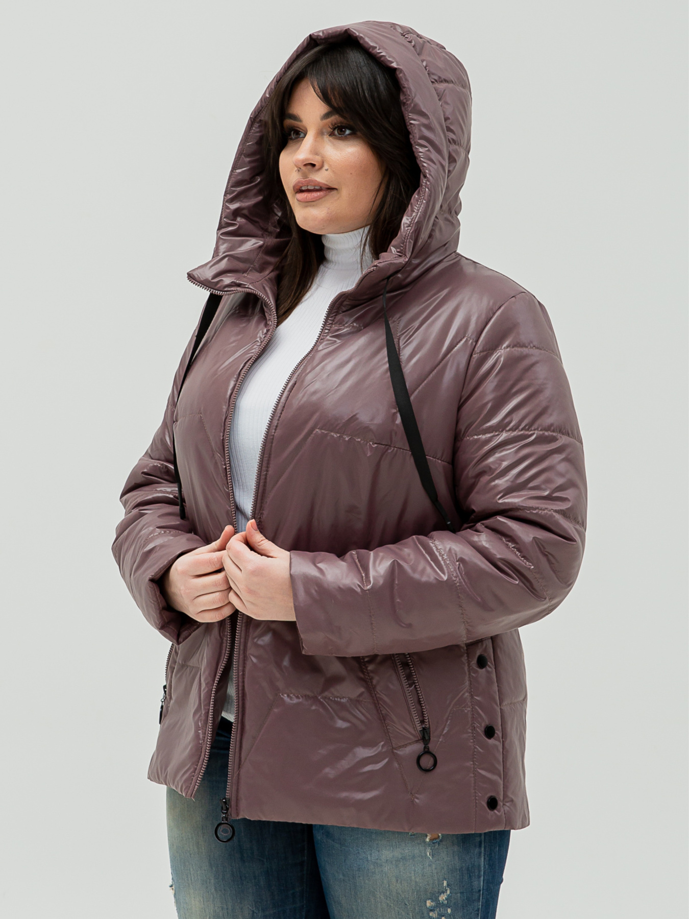 Жіноча куртка Софія з капюшоном та кишенями, Пудровий All Posa (ap101356p) модель ap101356p-dimchasta-troqnda Фото