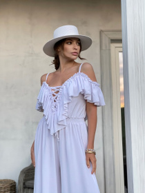 Жіночий комбінезон Сelebrity на шнурівці з розрізами, Білий Milirud (mil383) модель mil383-blij Фото