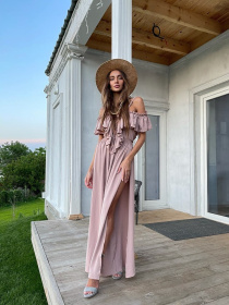 Жіночий комбінезон Сelebrity на шнурівці з розрізами, Бежевий Milirud (mil383) модель mil383-bezhevij Фото