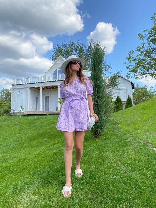 Жіночий літній комбінезон Ajur із прошви, Бузковий Milirud (mil382) модель mil382-buzxkovij Фото