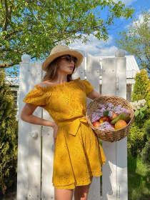 Жіночий літній комбінезон Ajur із прошви, Гірчичний​ Milirud (mil382) модель mil382-grchicq Фото