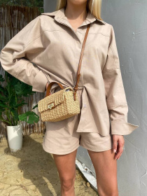 Жіночий літній костюм Пунтакана (сорочка + шорти), Бежевий Milirud (mil371) модель mil371-bezhevij Жіночий літній костюм Пунтакана (сорочка + шорти), Бежевий Milirud (mil371) модель mil371-bezhevij Фото