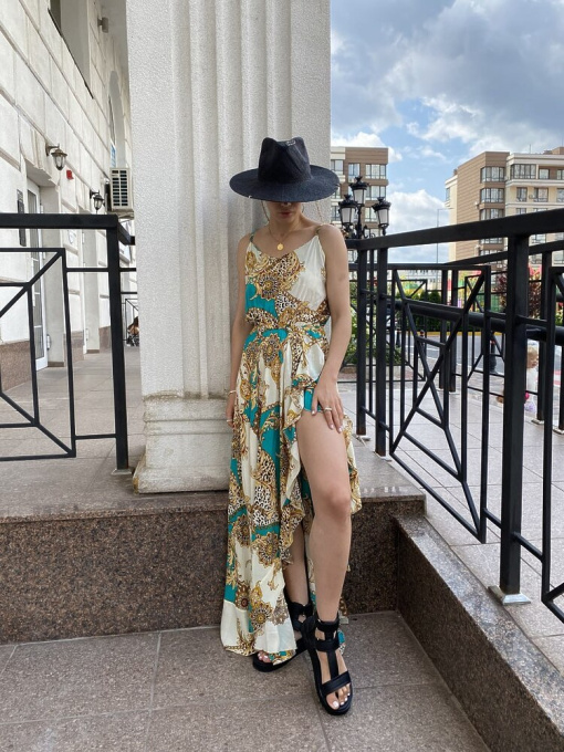 Жіночий сарафан EMILY асиметричного крою з рюшами, Бірюзовий Milirud (mil376) модель mil376-bryuzovij Фото