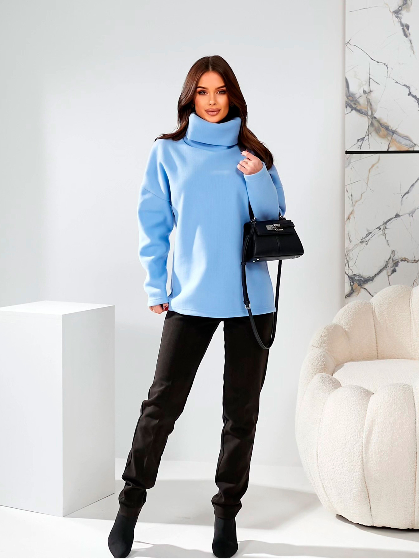 Жіноча тепла туніка з трикотажу ангора, Блакитний LadyLike (ll187080069) модель ll187080069-blakitnij Фото