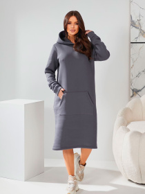 Жіноча тепла сукня худі з капюшоном і карманами, Сірий LadyLike (ll207670091) модель ll207670091-srij Фото