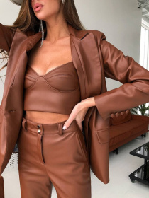 Жіночий топ з екошкіри FUROR на бретелях, Світло-коричневий Milirud (mil392) модель mil392-koricq Фото