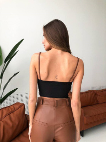 Жіночий топ з екошкіри FUROR на бретелях, Світло-коричневий Milirud (mil392) модель mil392-koricq Фото