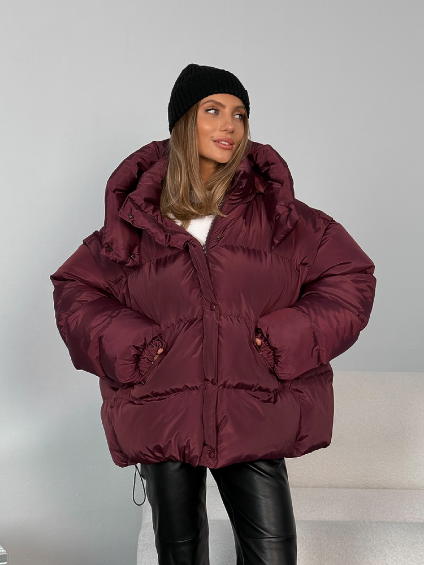 Жіноча тепла куртка TRANSFORMER з кишенями та капюшоном, Бордовий Milirud (mil588) модель mil588-burgund Фото