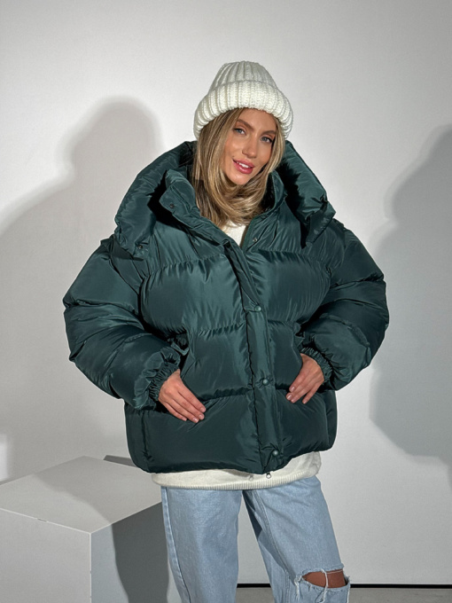 Жіноча тепла куртка TRANSFORMER з кишенями та капюшоном, Смарагдовий​ Milirud (mil588) модель mil588-smaragdovij Фото