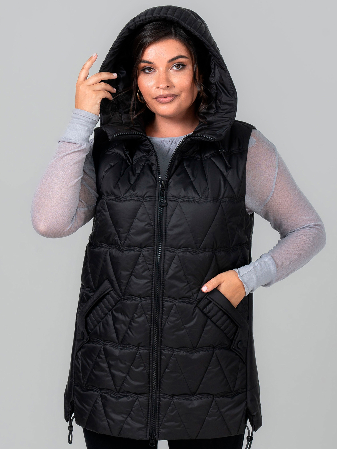 Жилет жіночий Андорра з кишенями та капюшоном, Чорний All Posa (ap102125p) модель ap102125p-chornij Фото