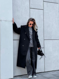 Жіноче двобортне оверсайз пальто ПАТІ з кишенями, Чорний Milirud (mil576) модель mil576-chornij Фото