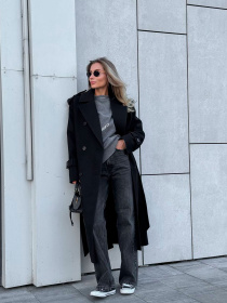 Жіноче двобортне оверсайз пальто ПАТІ з кишенями, Чорний Milirud (mil576) модель mil576-chornij Фото