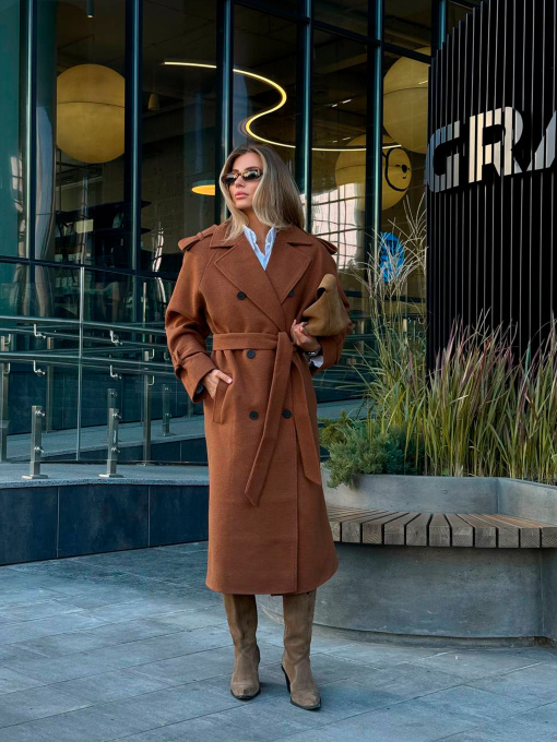 Жіноче двобортне оверсайз пальто ПАТІ з кишенями, Гірчичний​ Milirud (mil576) модель mil576-grchicq Фото