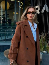 Жіноче двобортне оверсайз пальто ПАТІ з кишенями, Гірчичний​ Milirud (mil576) модель mil576-grchicq Фото