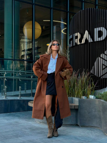 Жіноче двобортне оверсайз пальто ПАТІ з кишенями, Гірчичний​ Milirud (mil576) модель mil576-grchicq Фото