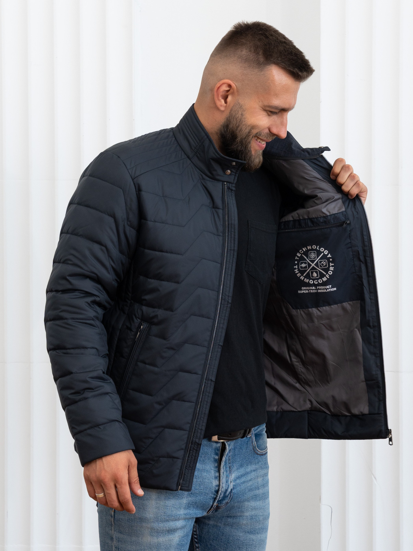 Чоловіча демісезонна куртка великого розміру модель 46-VLN-BLU Фото