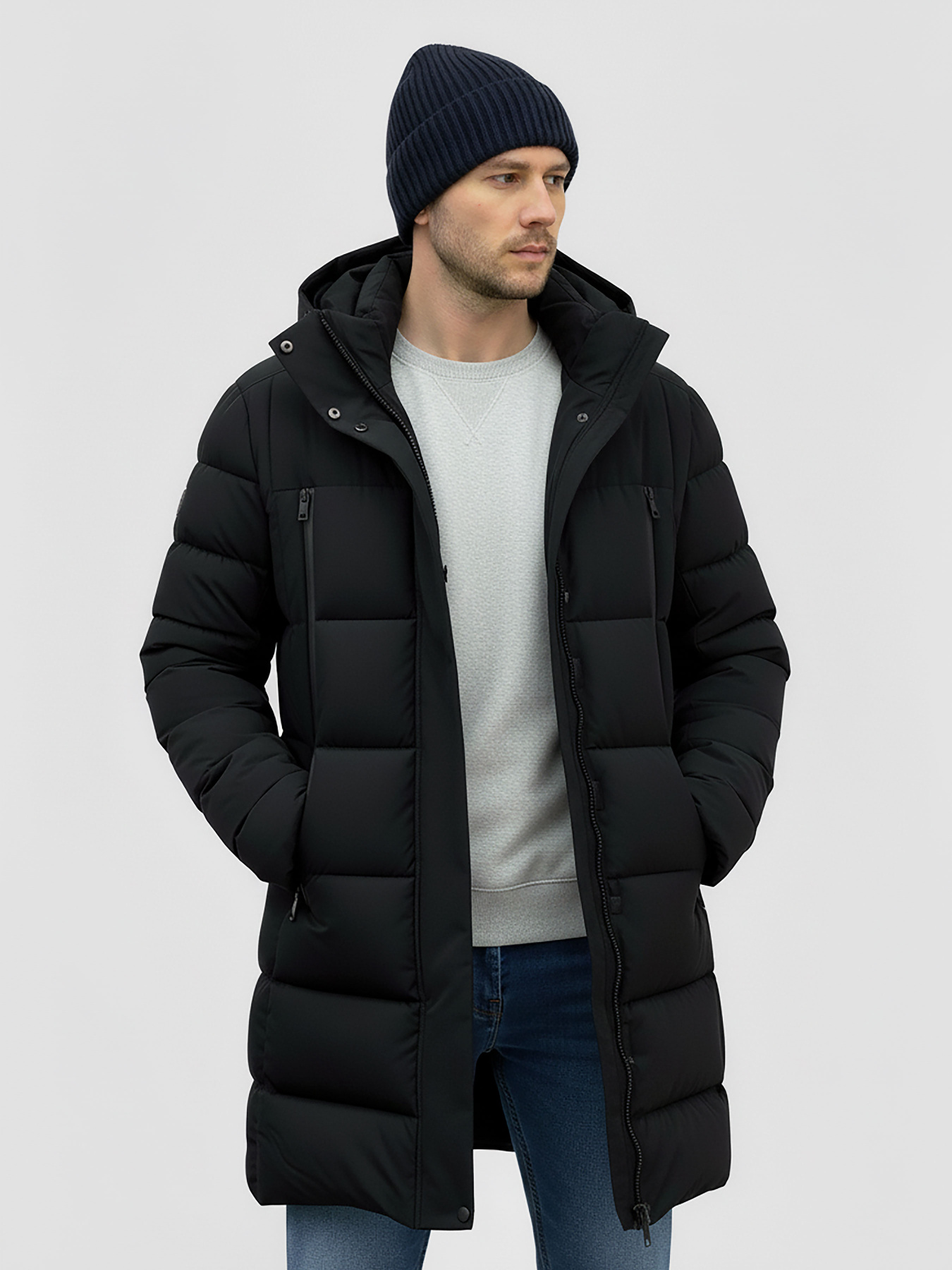 Зимний пуховик удлененный в черном цвете DV-80-black модель DV-80-black Фото