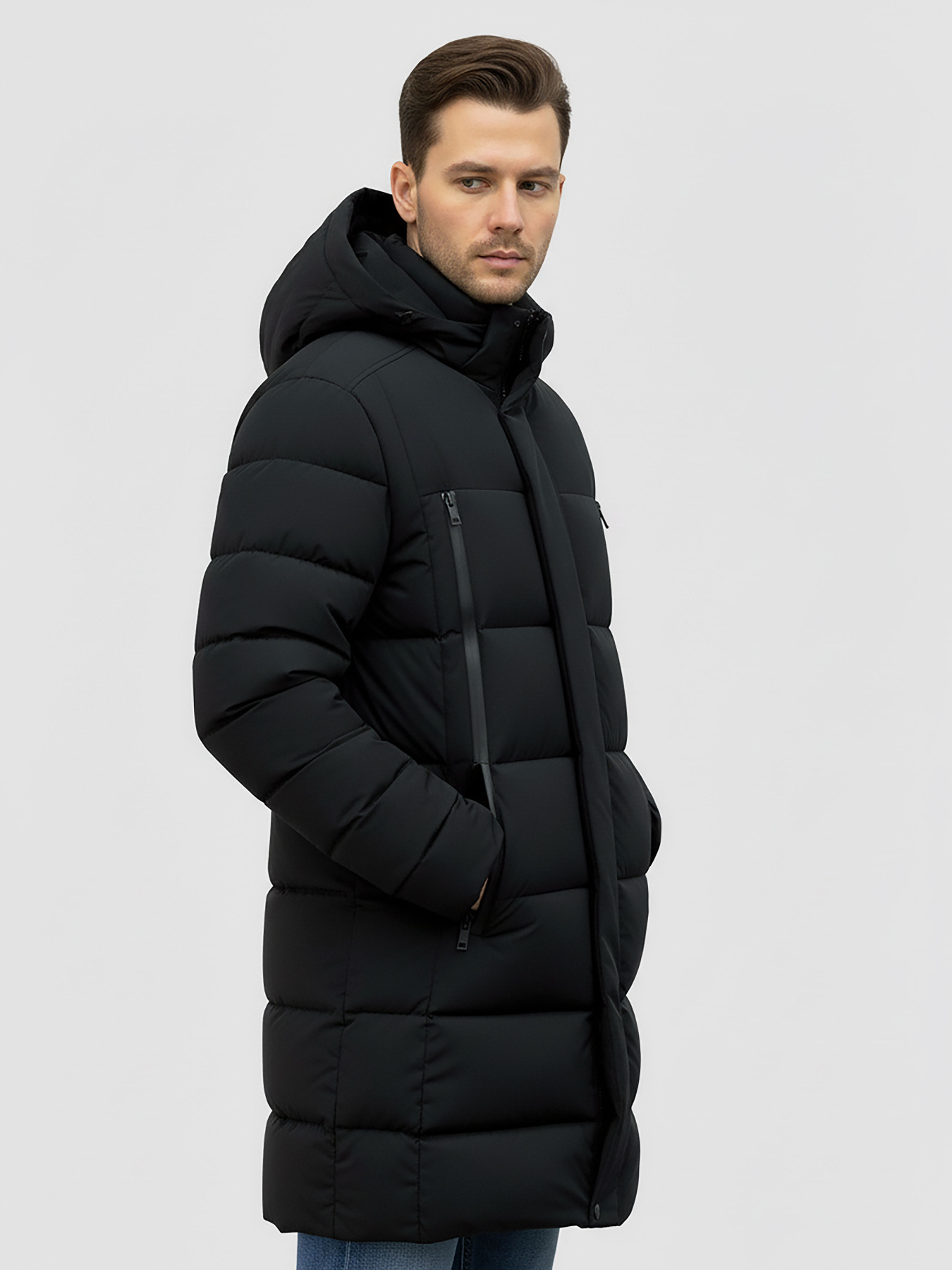 Зимний пуховик удлененный в черном цвете DV-80-black модель DV-80-black Фото