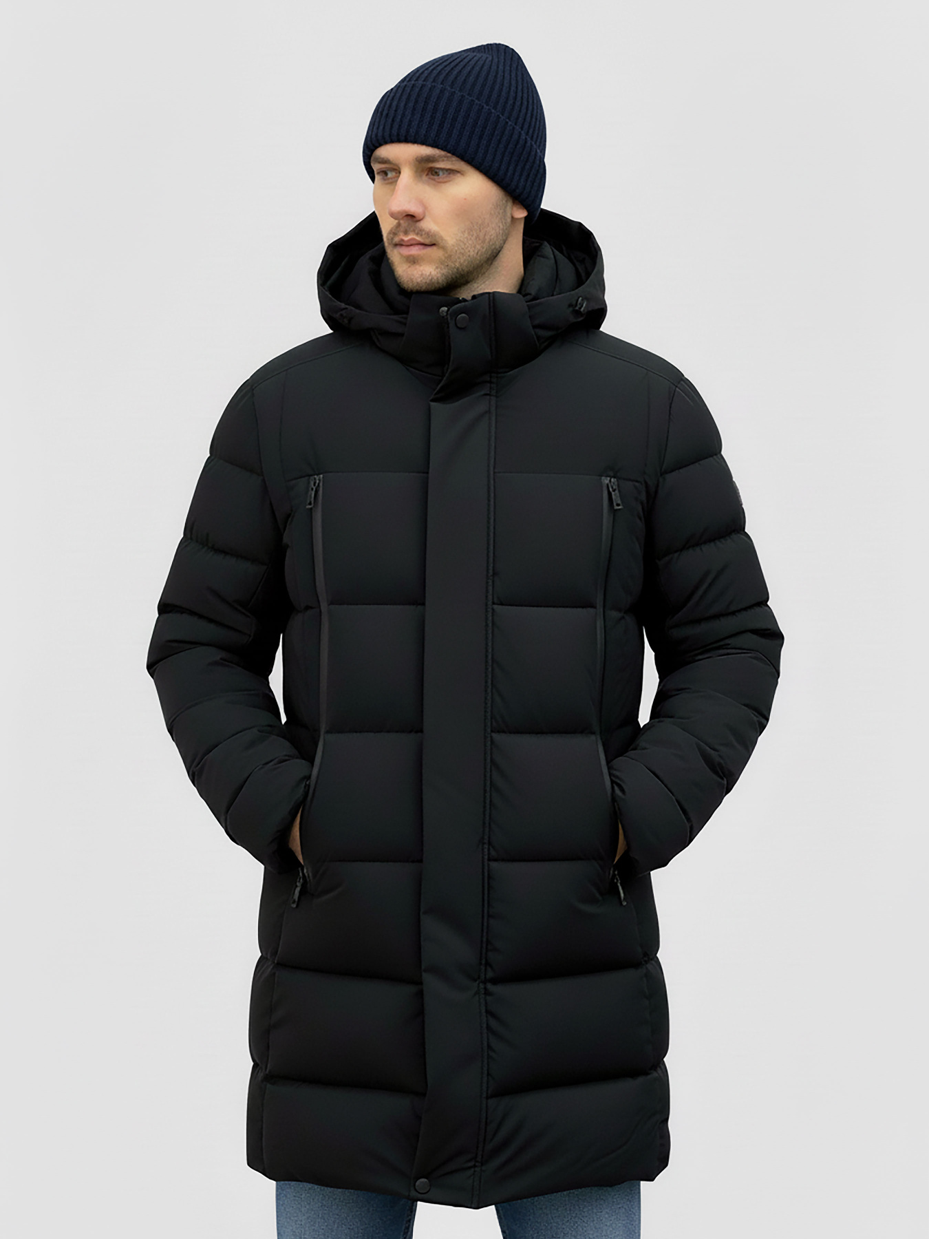 Зимний пуховик удлененный в черном цвете DV-80-black модель DV-80-black Фото