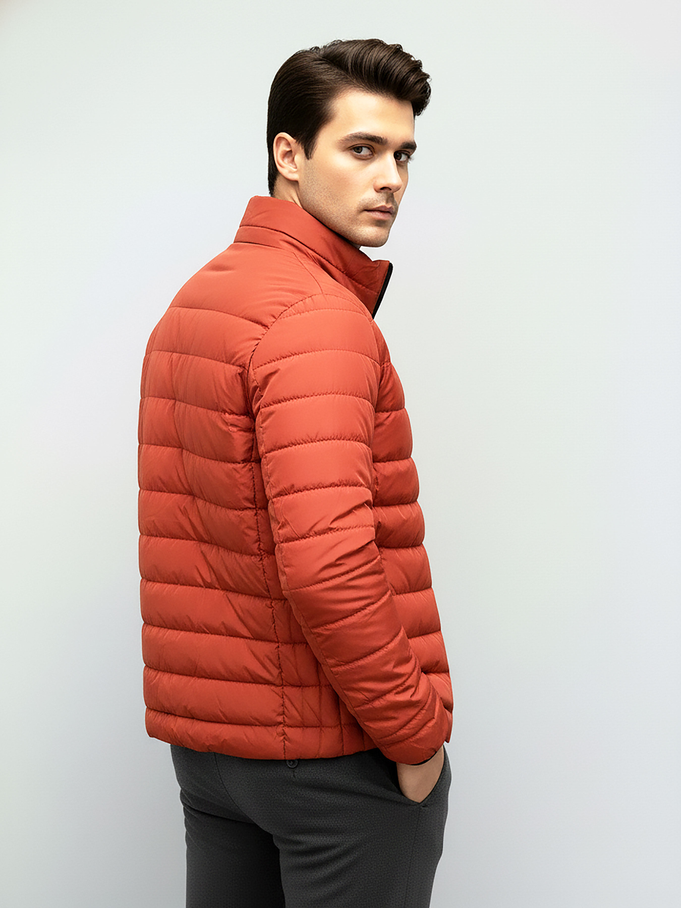 Куртка стьобана коротка цегляного кольору SB-24258-ducat-bordo модель SB-24258-ducat-bordo Фото