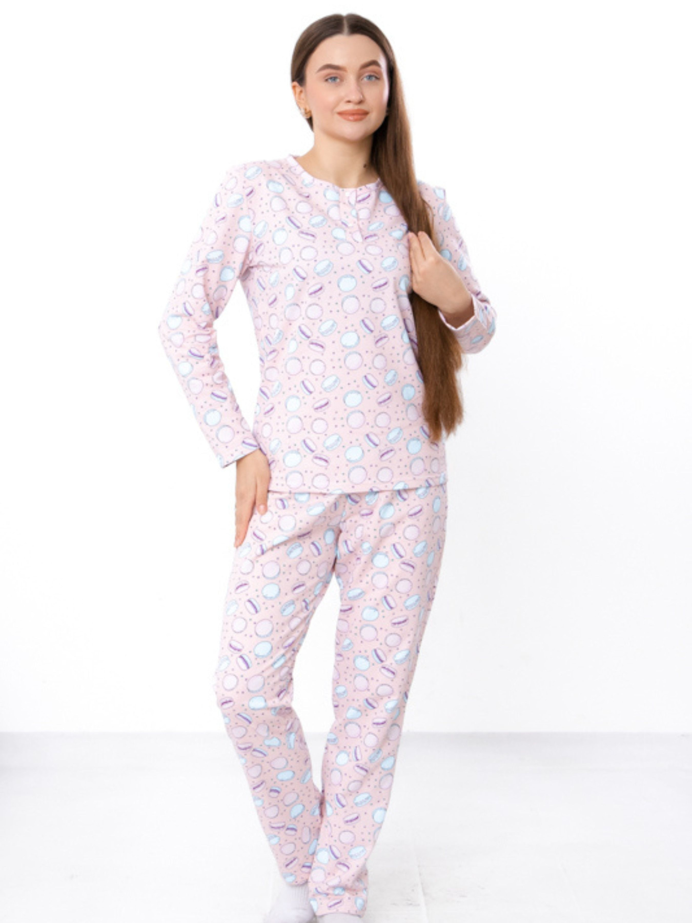 Жіноча утеплена піжама з принтом (кофта на 2 кнопках та штани), Світло-персиковий Носи Своє (8240-024-1) модель 8240-024-1-tstechka-svtlo-persikovij Фото