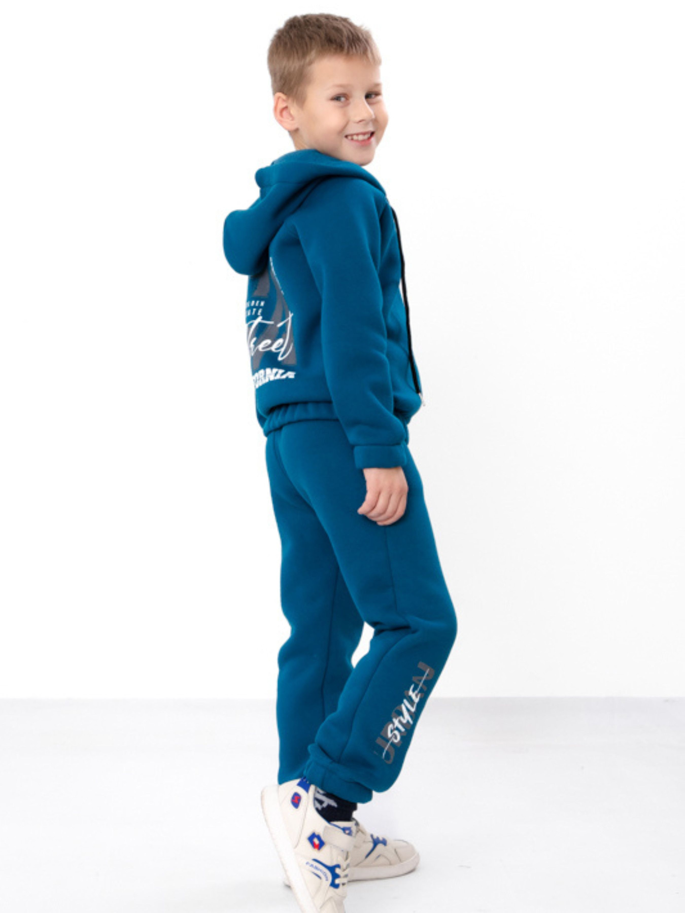 Теплий костюм для хлопчика з принтом zip-худі та штани на манжетах, Бірюзовий Носи Своє (6309-025-33-4) модель 6309-025-33-4-temna-bryuza Фото