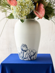 Ваза "Елізіум" залізна біло-золотиста з принтом MBM HOME модель VB-01 PRINT/GOLD Фото