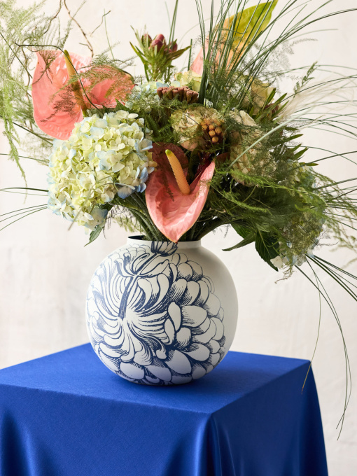 Ваза "Элизиум" железная бело-синяя с принтом модель VB-02 PRINT/DEEP BLUE Фото