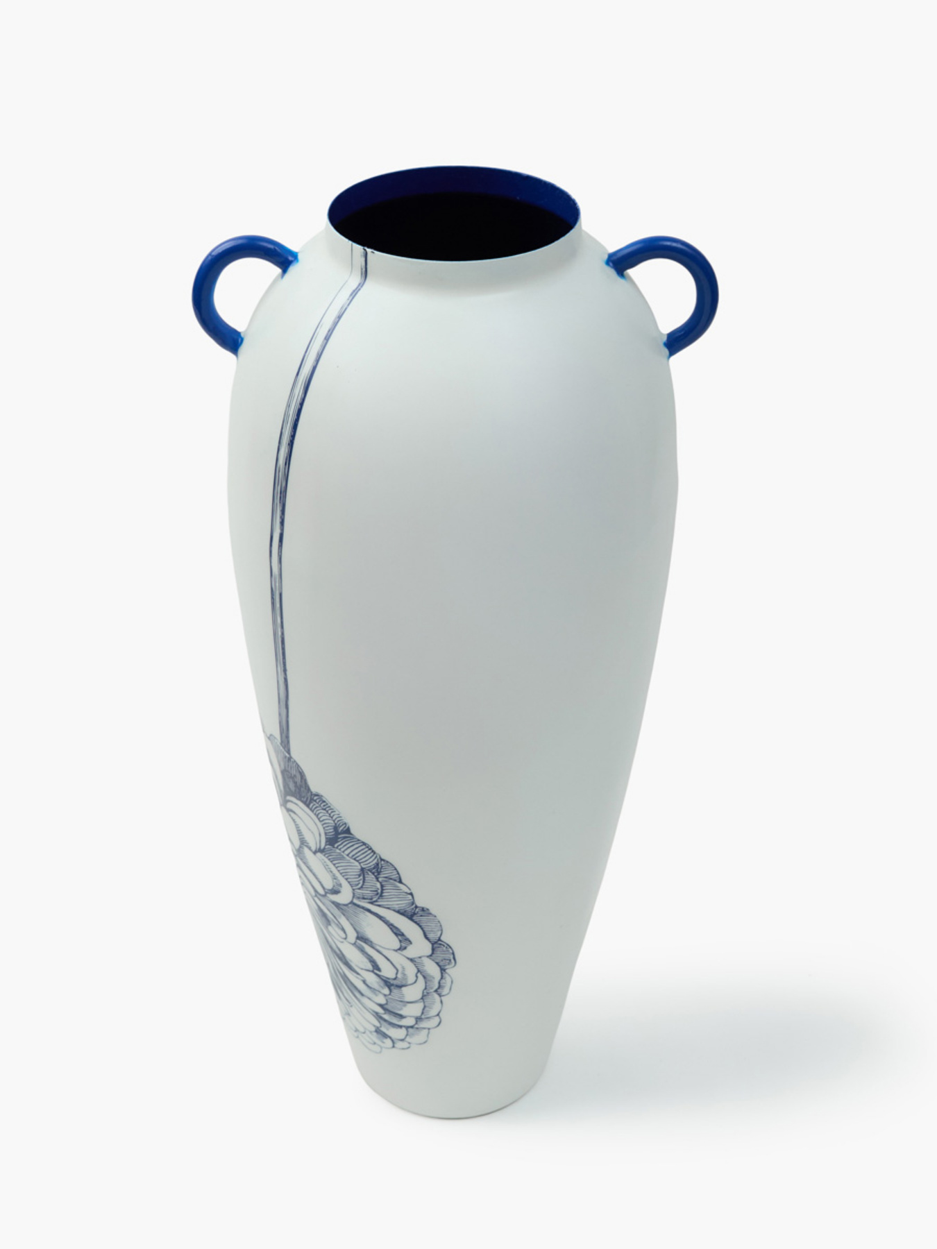 Ваза "Элизиум" железная бело-синяя с принтом модель VB-03 PRINT/DEEP BLUE Фото