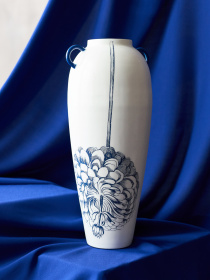 Ваза "Елізіум" залізна біло-синя з принтом MBM HOME модель VB-03 PRINT/DEEP BLUE Фото
