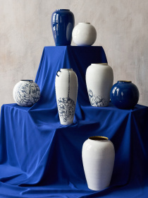 Ваза "Елізіум" залізна синя з золотистим MBM HOME модель VB-05 DEEP BLUE/GOLD Фото