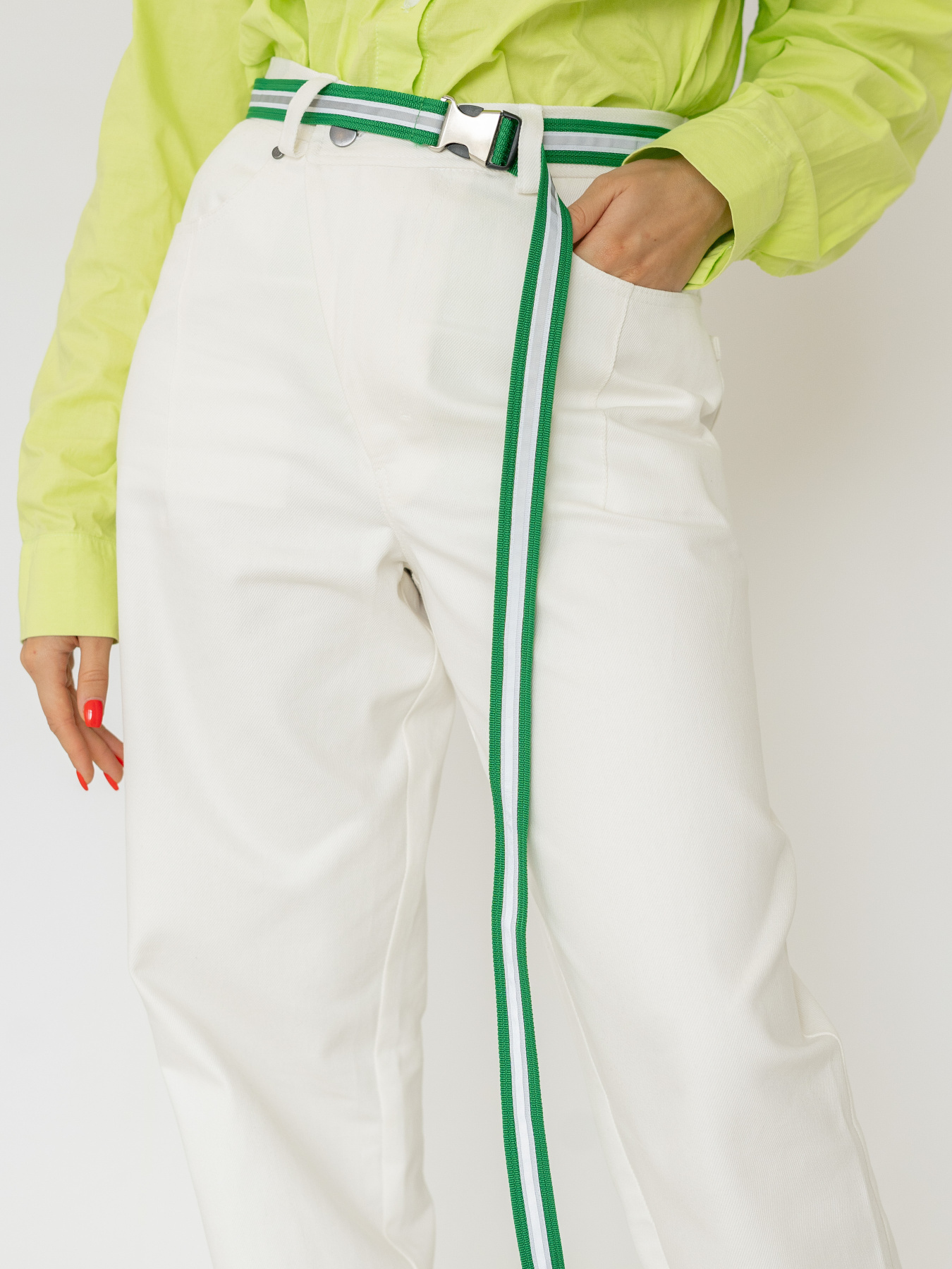 Пояс-тесьма зелено-бело-серый 25 мм модель SE16Belt25GrnWRflctv Фото