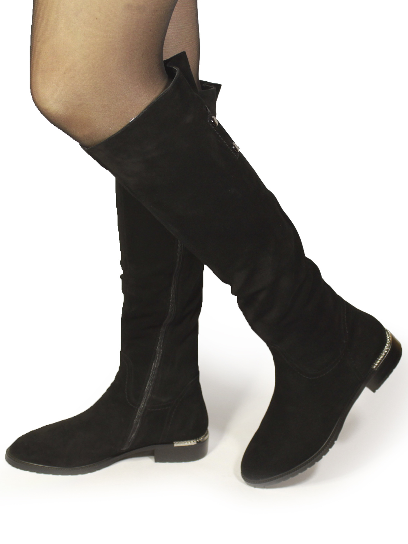 Женские зимние замшевые ботфорты в универсальном чёрном цвете. модель H530BM-L771M-A189 Фото