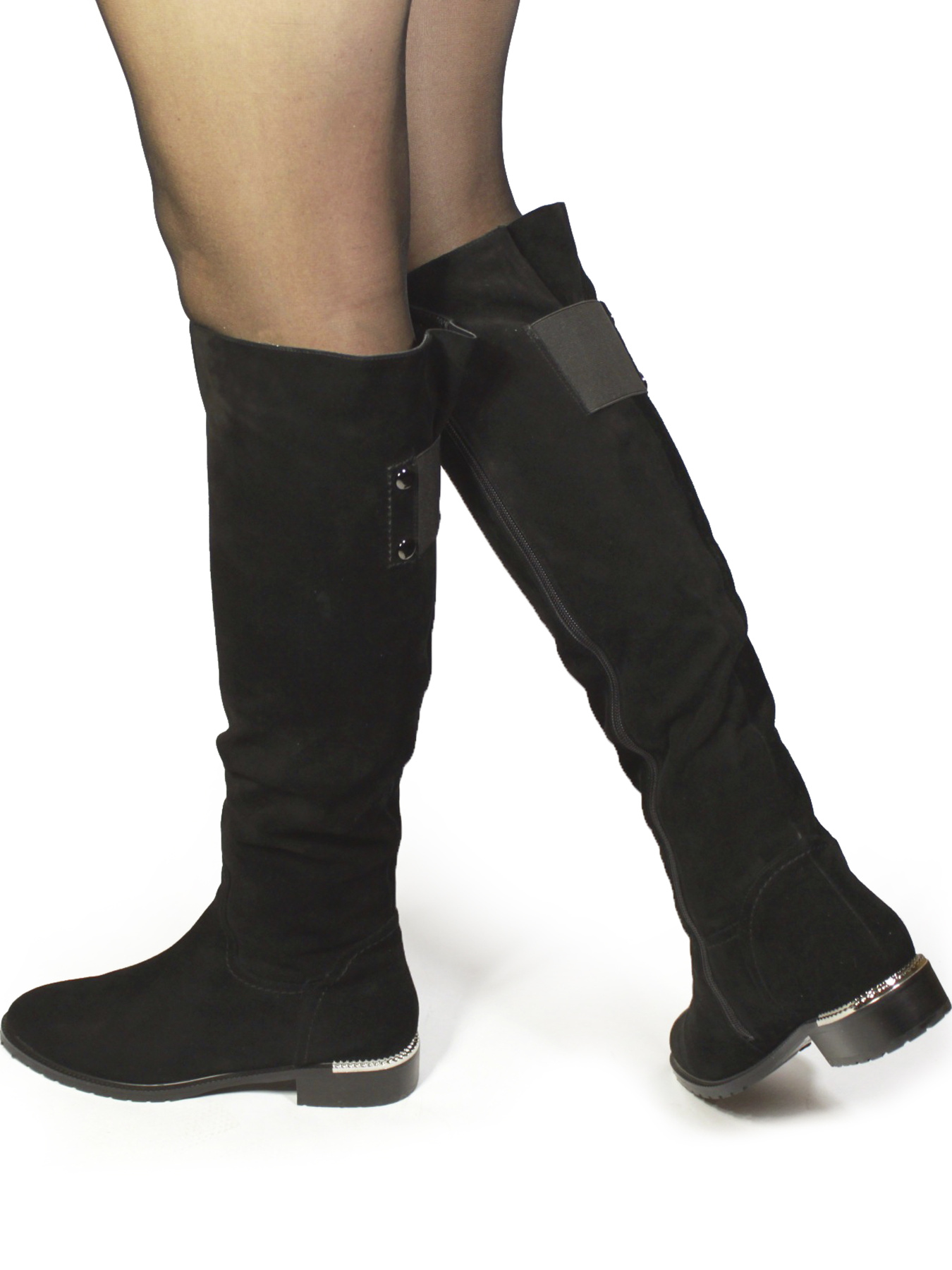 Женские зимние замшевые ботфорты в универсальном чёрном цвете. модель H530BM-L771M-A189 Фото