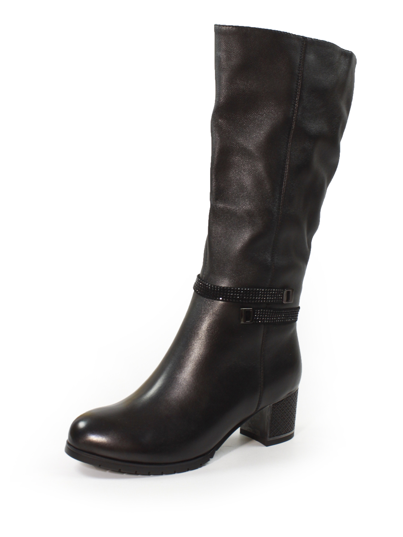 Жіночі елегантні зимові шкіряні чоботи з широкою халявою модель L4M14-G589-30-12-26 Фото