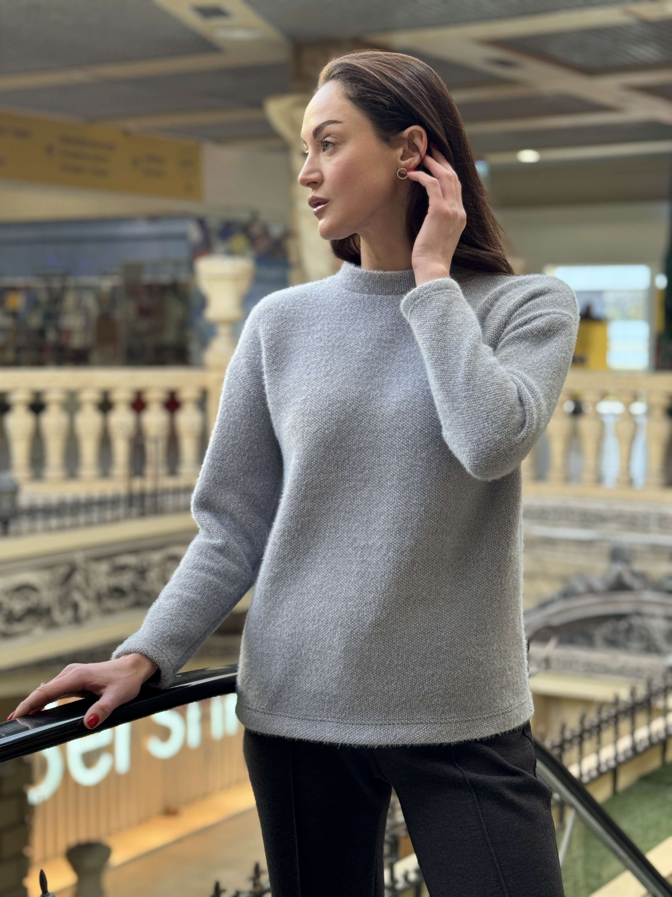 Теплый серо-голубой джемпер с длинным ворсом 1347 модель 1347 Фото