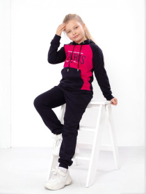 Утеплений костюм для дівчинки: худі з написом та штани на манжетах, Темно-синій Носи Своє (6228-023-33-5-1) модель 6228-023-33-5-1-chornilxno-sinj-svtlo-malinovij Фото