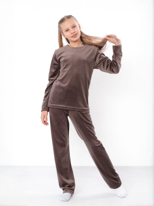 Велюрова підліткова піжама для дівчинки (кофта та штани) однотонна, Коричневий Носи Своє (6352-030) модель 6352-030-sro-korichnevij Фото