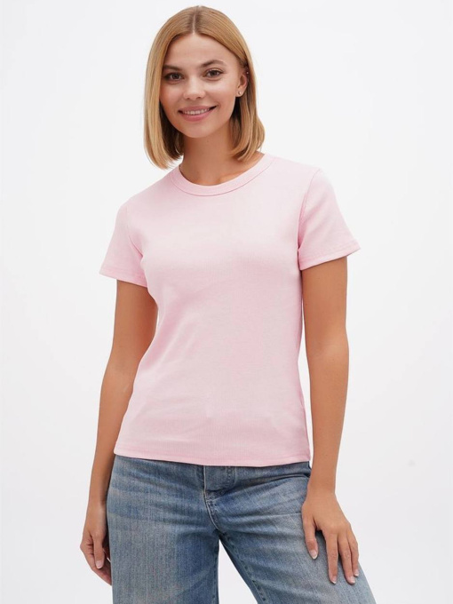 Футболка женская базовая "рубчик" нежно-розовая модель Wm277 Фото