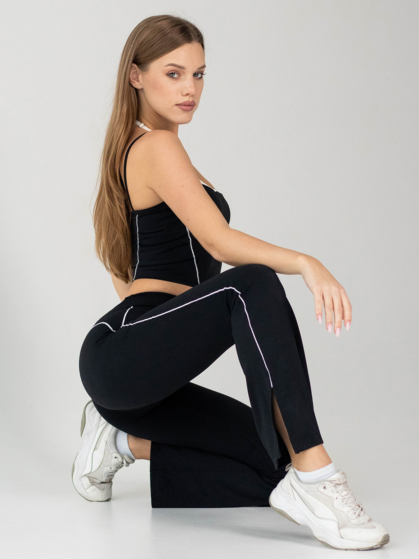 Giulia Женские леггинсы клеш с лампасами и боковыми разрезами Flex flared pants «Retro Stripe» LK003 модель UP-00003334 Фото