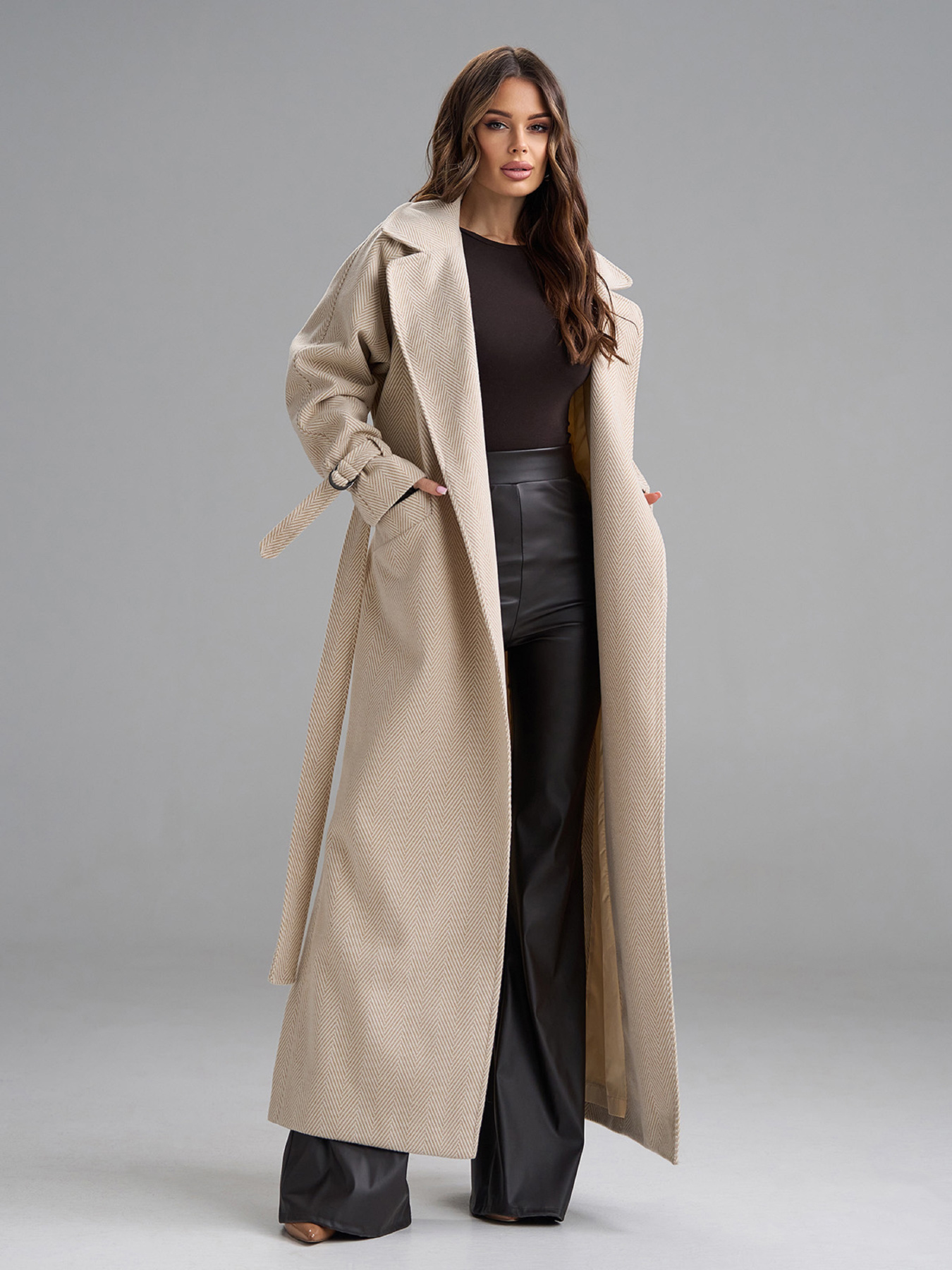 Пальто ISSA Plus модель 15489_бежевый Фото