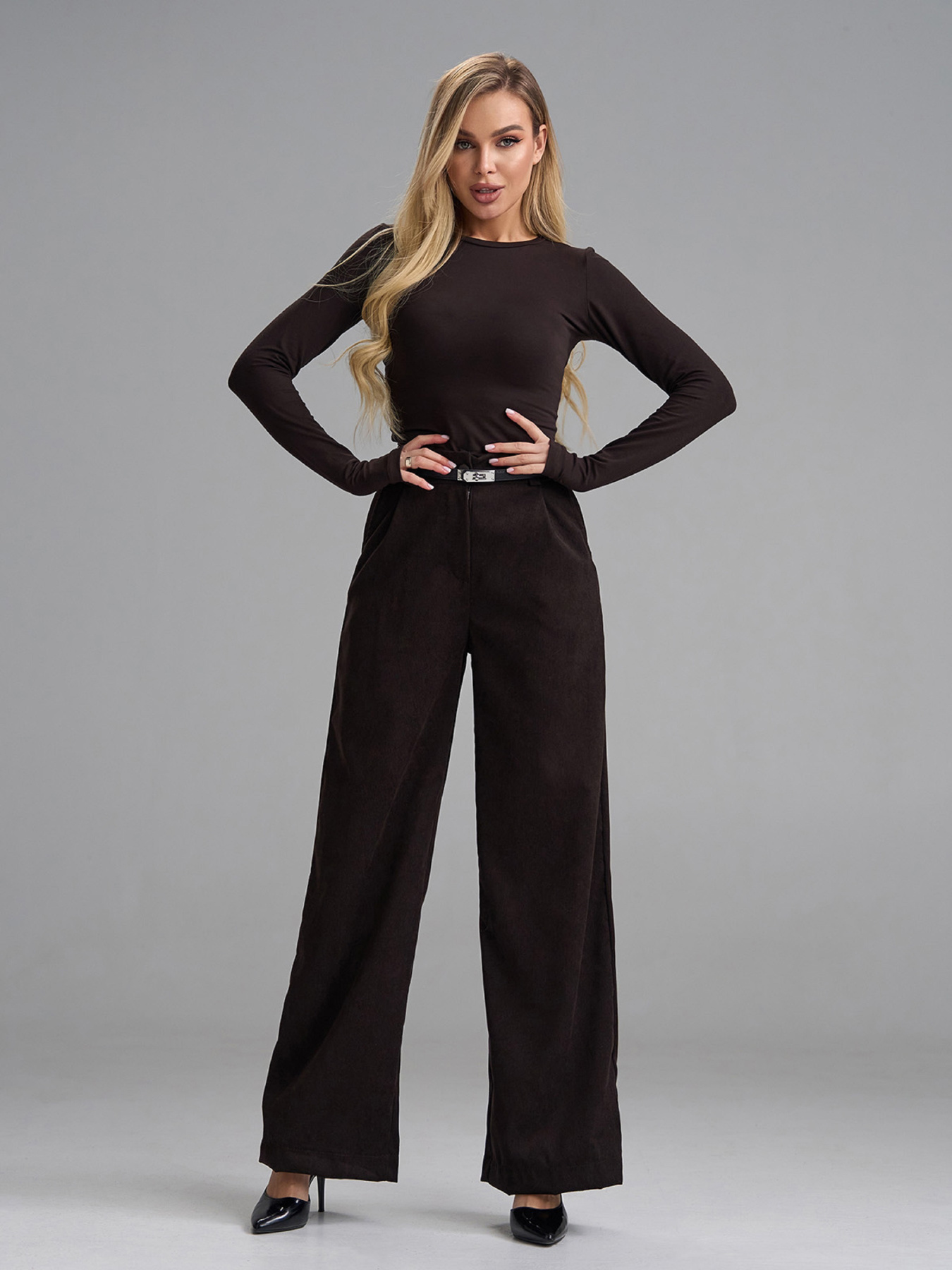Брюки палаццо ISSA Plus модель 15015_темно-коричневый Фото