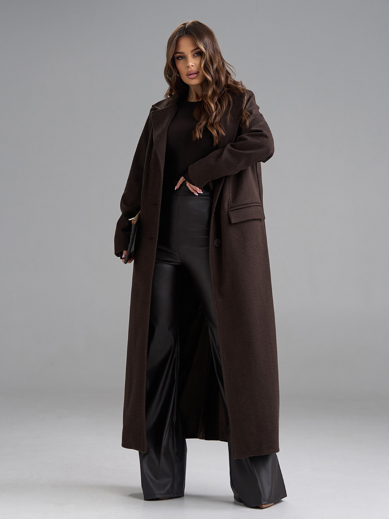 Пальто ISSA Plus модель 15493_темно-коричневый Фото